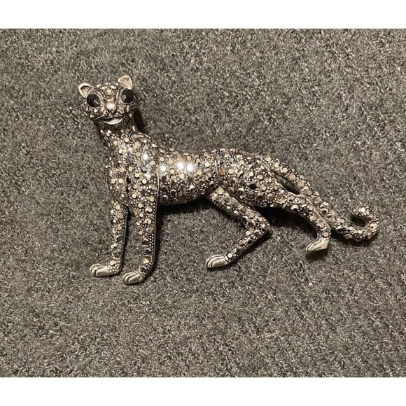 Vintage Large Marcasite Silver Tone Jaguar Panther Cat Brooch Pin 3” - Picture 1 of 5